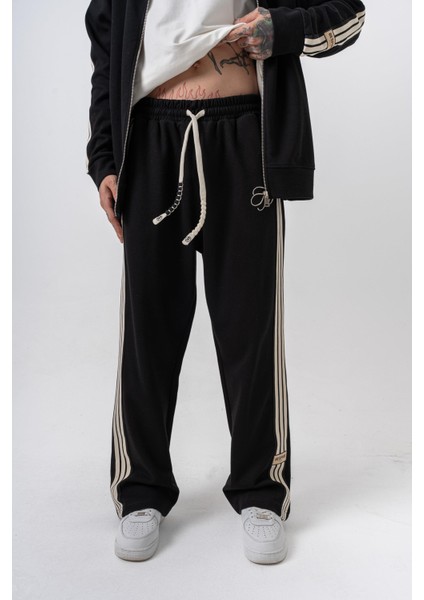 Erkek 3'lü Şerit Detaylı Kışlık Doubleface Baggy Eşofman Altı Siyah fiyatları