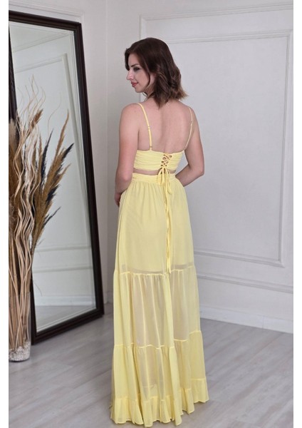 Sarı Askılı Dekolteli Elbise 251694 modelleri
