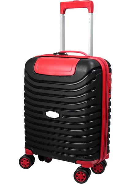 Pp Underseat Küçük Boy Siyah-Kırmızı Valiz 46X34X19 cm | 4 Tekerlek | Şifreli Kilit