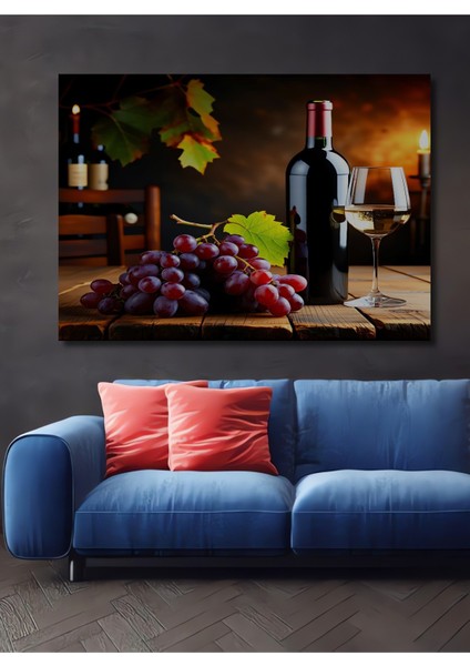 Kırmızı Şarap Üzüm Romantizmi Yağlı Boya Görünümlü Dekoratif Ahşap Ev/işyeri/ofis Kare Tablo