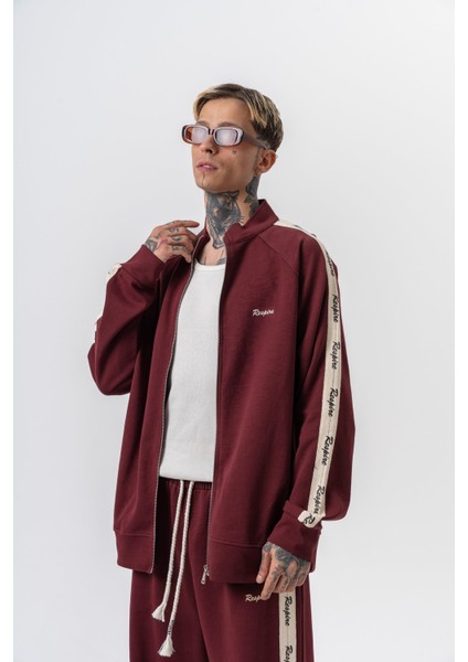 Erkek Respire Şerit Detaylı Dik Yaka Doubleface Zip Oversize Sweatshirt Bordo fiyatları