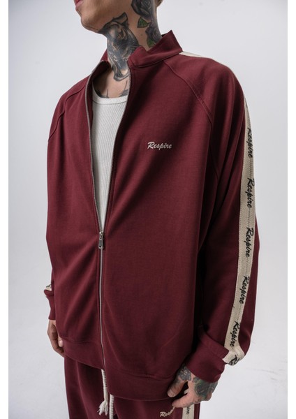 Erkek Respire Şerit Detaylı Dik Yaka Doubleface Zip Oversize Sweatshirt Bordo fırsatları
