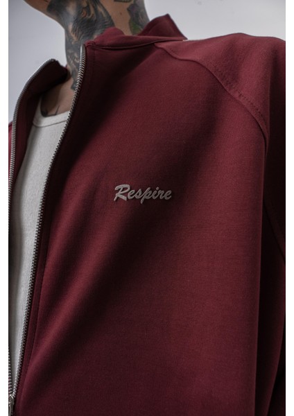 Erkek Respire Şerit Detaylı Dik Yaka Doubleface Zip Oversize Sweatshirt Bordo indirimleri