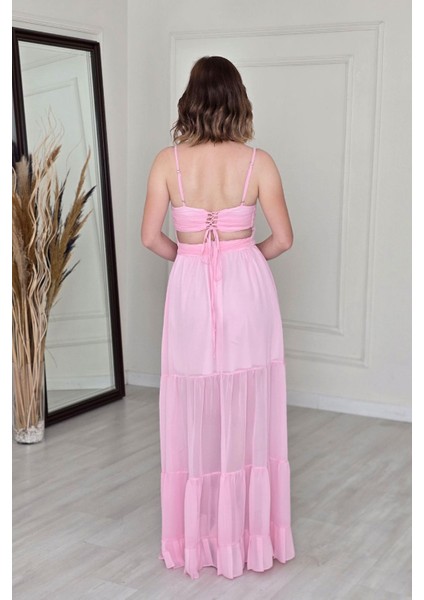 Pembe Askılı Dekolteli Elbise 251694 fırsatları