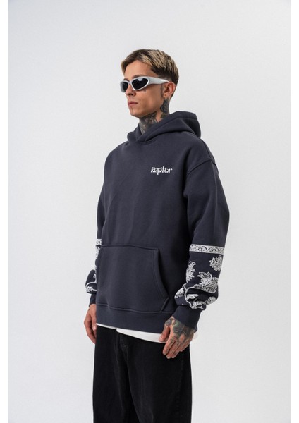 Erkek Raptor Baskılı Kapüşonlu Oversize Hoodie Füme fiyatları