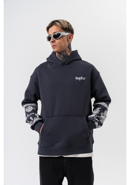 Erkek Raptor Baskılı Kapüşonlu Oversize Hoodie Füme fırsatları