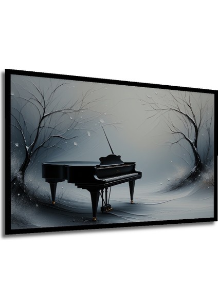 Çerçeve Görünümlü Piyano ve Ağaçların Melodisi Yağlı Boya Görünümlü Dekoratif Ahşap Ofis Kare Tablo modelleri