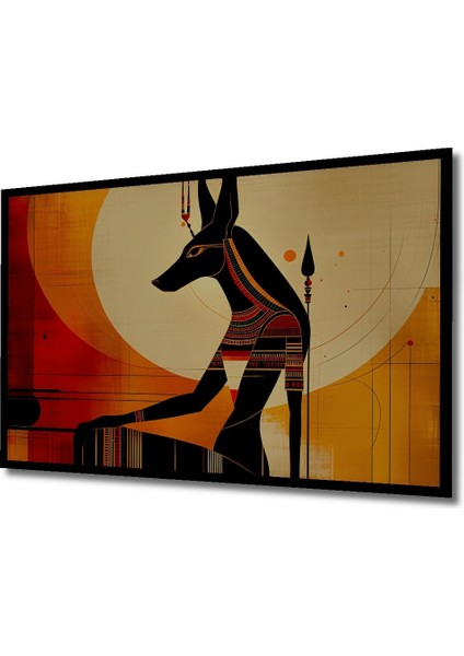 Çerçeve Görünümlü Mısır Tanrısı Anubis Yağlı Boya Görünümlü Ahşap Ofis Kare Tablo fiyatları