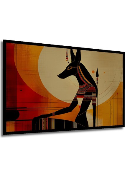 Çerçeve Görünümlü Mısır Tanrısı Anubis Yağlı Boya Görünümlü Ahşap Ofis Kare Tablo modelleri