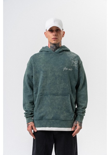 Erkek Fierce Baskılı Yıkamalı Kapüşonlu Oversize Hoodie Yeşil fiyatları