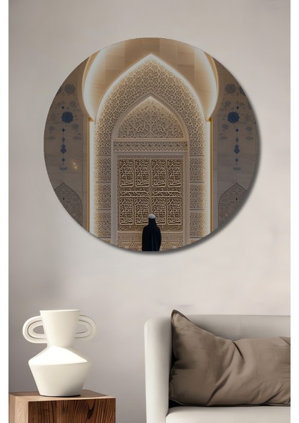 Islam Sanatı Ilham Veren Mescit Kapısı Dekoratif Ahşap Ev/işyeri/ofis Yuvarlak Tablo