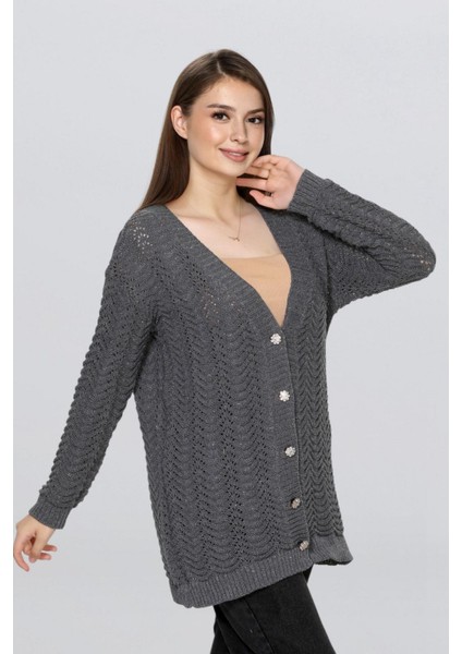 Kadın Uzun Simli Örgü Hırka FLT1006