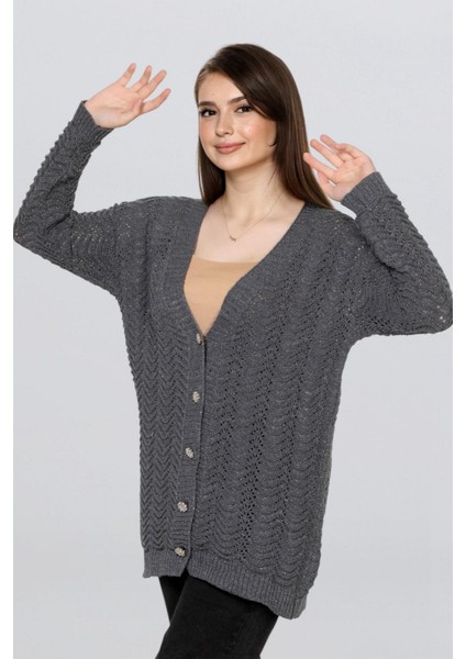 Kadın Uzun Simli Örgü Hırka FLT1006 modelleri