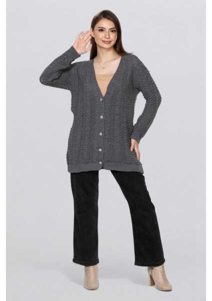 Kadın Uzun Simli Örgü Hırka FLT1006 fırsatları