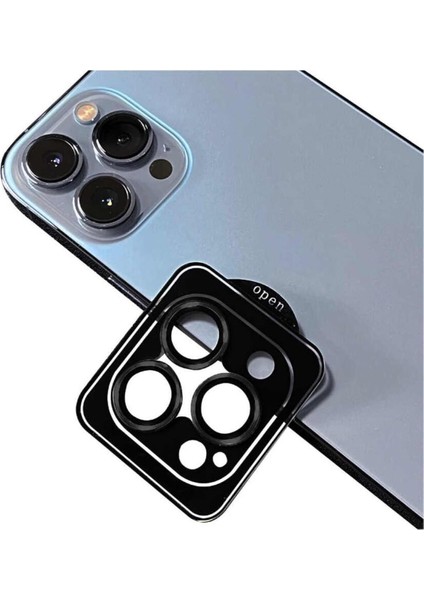 (Kaliteyi Bozmaz) iPhone 12 Pro Max Uyumlu Siyah Safir Kamera Lens Koruyucu Takma Aparatlı Kolay Kurulum