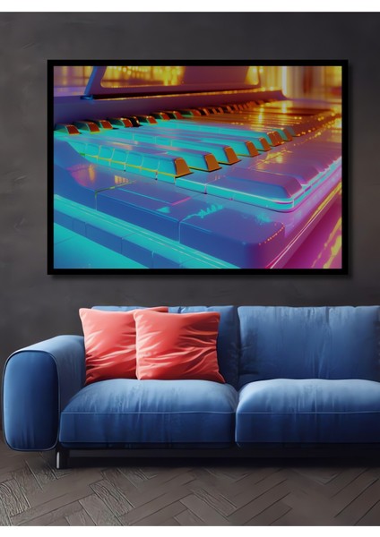 Çerçeve Görünümlü Neon Işıltılı Piyano Tuşları Modern Sanat Dekoratif Ahşap Işyeri/ofis Kare Tablo