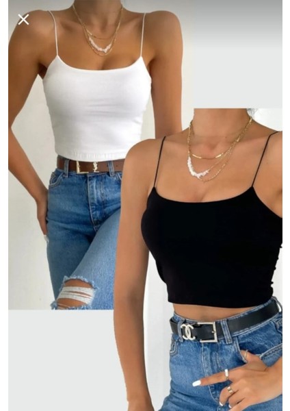 Askılı Crop Büstiyer Penye Bluz 2’li Set
