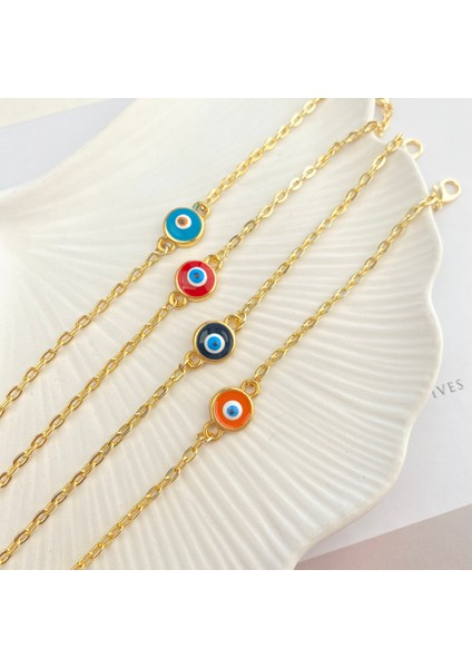 Mineli Bileklik Nazar Boncuklu Bileklik Pirinç Gold 17+5cm