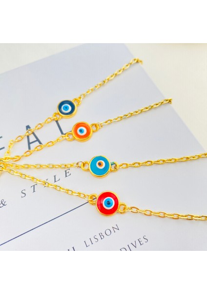 Mineli Bileklik Nazar Boncuklu Bileklik Pirinç Gold 17+5cm modelleri