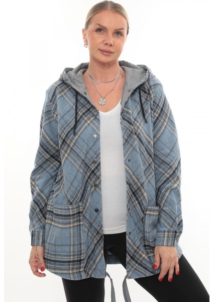 Büyük Beden Rahat Kalıp Kapüşonlu Oduncu Kadın Gömlek Hırka modelleri