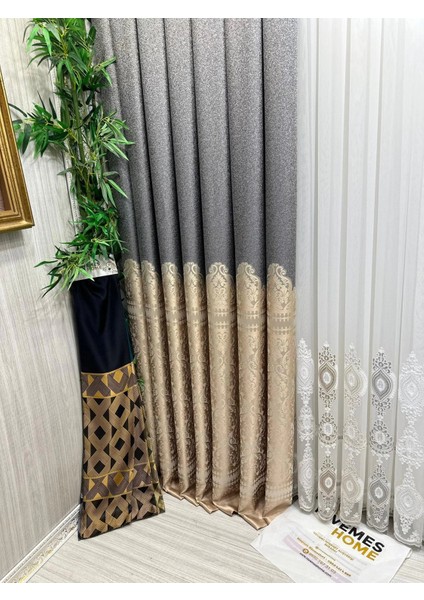 Nivemeshome Side FT632057 V-101 Gri-Krem 1/3 Sık Pileli Fon Perde Apm