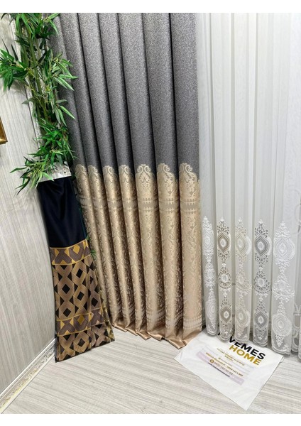 Nivemeshome Side FT632057 V-101 Gri-Krem 1/3 Sık Pileli Fon Perde Apm indirimleri