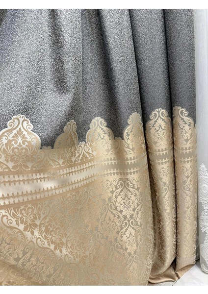 Nivemeshome Side FT632057 V-101 Gri-Krem 1/3 Sık Pileli Fon Perde Apm