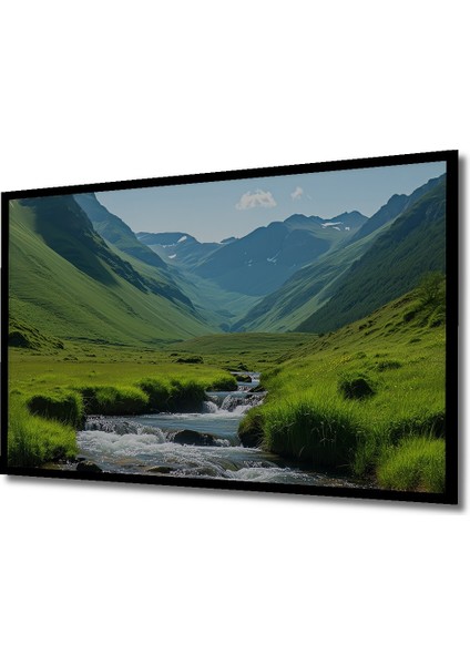 Çerçeve Görünümlü Yeşil Vadi Manzarası Yağlı Boya Görünümlü Dekoratif Ahşap Işyeri/ofis Kare Tablo fiyatları