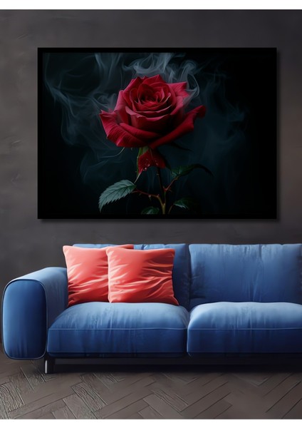 Çerçeve Görünümlü Dumanlı Güller Yağlı Boya Görünümlü Dekoratif Ahşap Ev/işyeri/ofis Kare Tablo