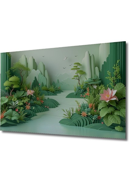 Yeşil Cennet Bahçesi Yağlı Boya Görünümlü Dekoratif Ahşap Ev/işyeri/ofis Kare Tablo fiyatları