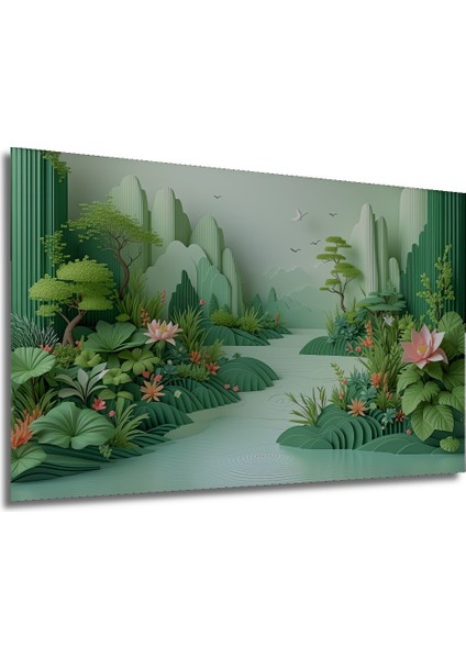 Yeşil Cennet Bahçesi Yağlı Boya Görünümlü Dekoratif Ahşap Ev/işyeri/ofis Kare Tablo modelleri