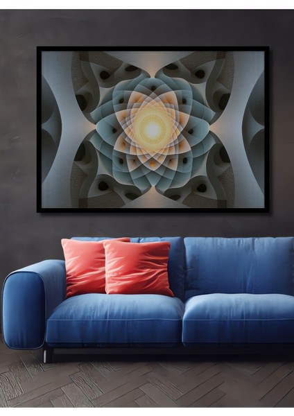 Çerçeve Görünümlü Mistikal Geometrik Desen Yağlı Boya Görünümlü Dekoratif Ahşap Ofis Kare Tablo