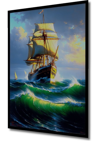 Çerçeve Görünümlü Yağlı Boya Görünümlü Yelkenli Deniz Manzarası Dekoratif Ahşap Ofis Kare Tablo fiyatları