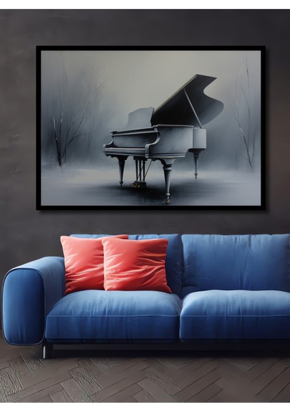 Çerçeve Görünümlü Buz Beyaz Piyano Yağlı Boya Görünümlü Dekoratif Ahşap Ev/işyeri/ofis Kare Tablo