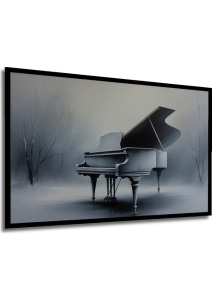 Çerçeve Görünümlü Buz Beyaz Piyano Yağlı Boya Görünümlü Dekoratif Ahşap Ev/işyeri/ofis Kare Tablo modelleri