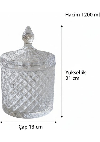 3'lü Kristal Desen Büyük Boy Kapaklı Cam Kavanoz – 1200 Ml. modelleri