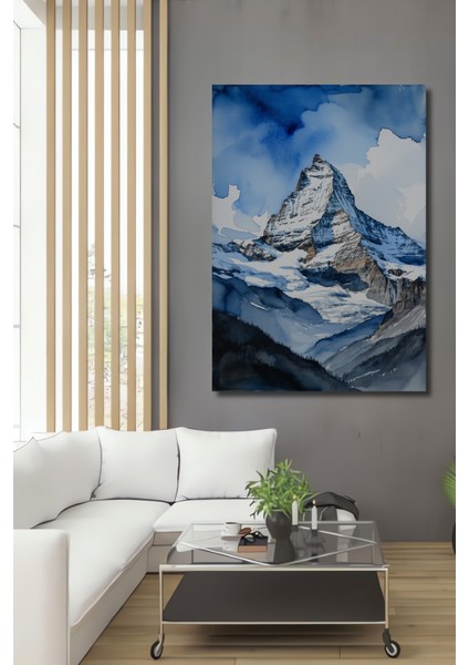 Matterhorn Dağı Sulu Boya Görünümlü Dekoratif Ahşap Ev/işyeri/ofis Kare Tablo