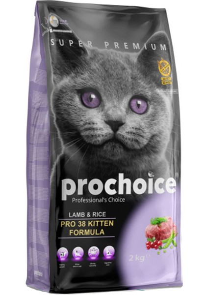 Prochoice Pro 38 Kitten Kuzu Eti ve Pirinçli Yavru Kedi Maması 2kg