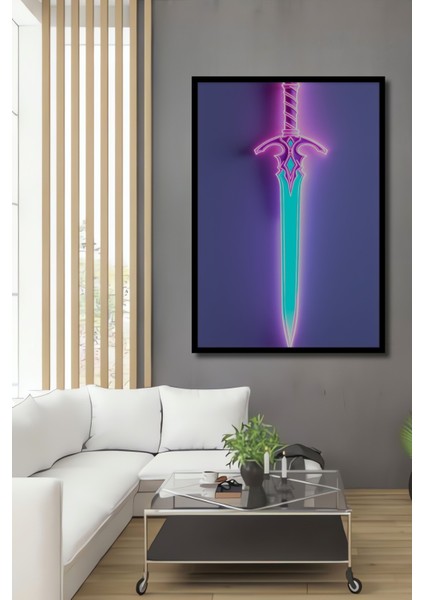 Çerçeve Görünümlü Neon Işıltılı Kılıç Modern Sanat Dekoratif Ahşap Ev/işyeri/ofis Kare Tablo