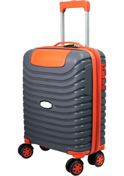 Pp Underseat Küçük Boy Gri -Turuncu Valiz 46X34X19 cm | 4 Tekerlek | Şifreli Kilit