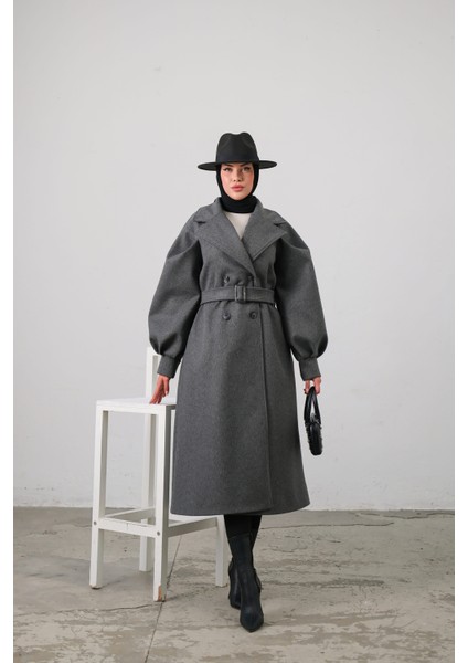 Balon Kol Kemer Detaylı Astarlı Kadın Kaşe Kaban indirimleri