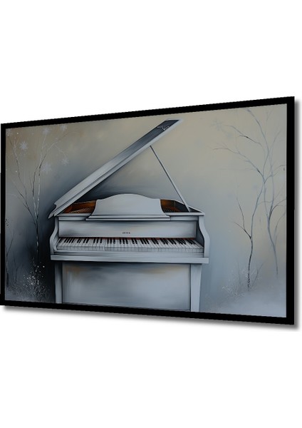 Çerçeve Görünümlü Beyaz Piyano Kış Rüyası Yağlı Boya Görünümlü Dekoratif Ahşap Ofis Kare Tablo fiyatları