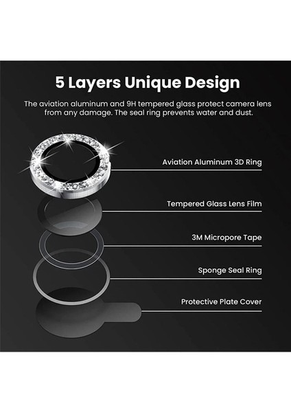 (Kaliteyi Bozmaz) iPhone 13 / (Kaliteyi Bozmaz) iPhone 13 Mini Uyumlu Taşlı Pembe Çerçeveli Kamera Lensi Koruyucu fiyatları