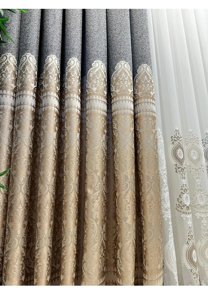 Nivemeshome Side FT632057 V-101 Gri-Krem 1/3 Sık Pileli Fon Perde Apm