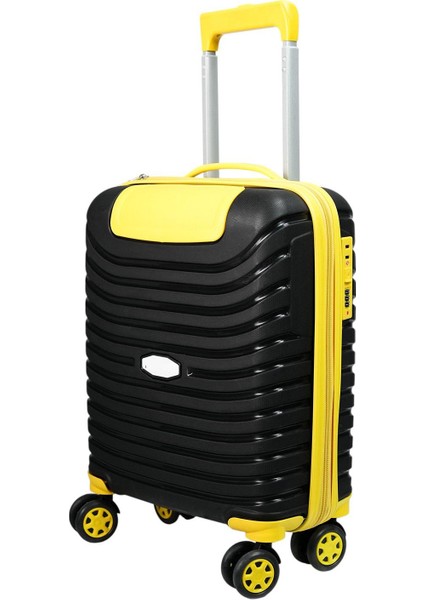 Pp Underseat Küçük Boy Siyah-Sarı Valiz 46X34X19 cm | 4 Tekerlek | Şifreli Kilit