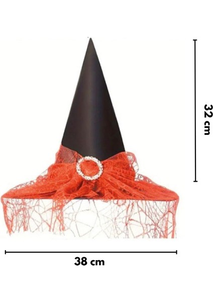 Siyah Tül Detaylı Tokalı Halloween Cadı Şapkası modelleri