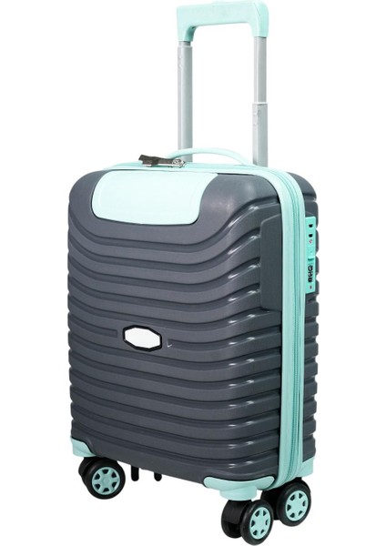 Pp Underseat Küçük Boy Gri-Turkuaz Valiz 46X34X19 cm | 4 Tekerlek | Şifreli Kilit