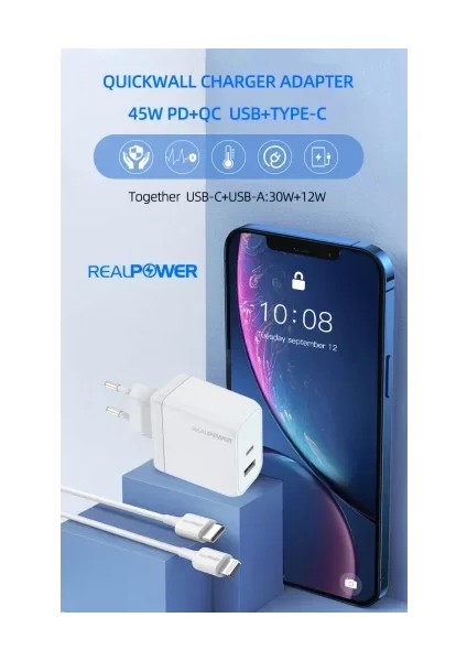 45W Gan Siyah Seyahat Hızlı Şarj Aleti RP-CG45B