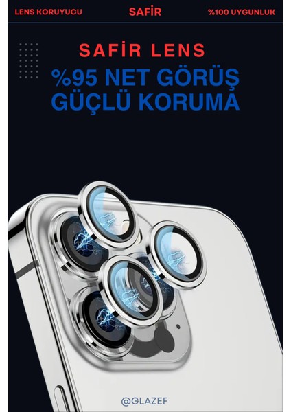 (Kaliteyi Bozmaz) iPhone 15 / 15 Plus Uyumlu Siyah Safir Kamera Lens Koruyucu Takma Aparatlı Kolay Kurulum