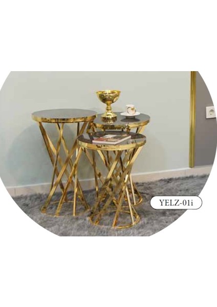 Mim Bronz - Gold Yelpaze Zigon Sehpa